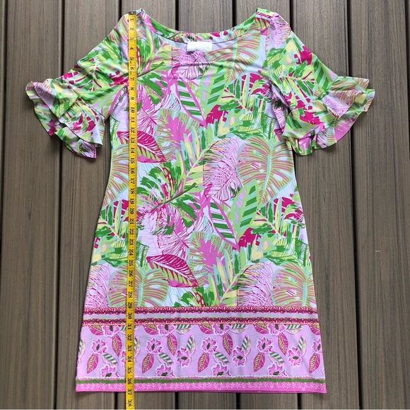 Pappagallo Vibrant Tropical Print Ruffle Sleeve Shift Dress - Picture 3 of 9